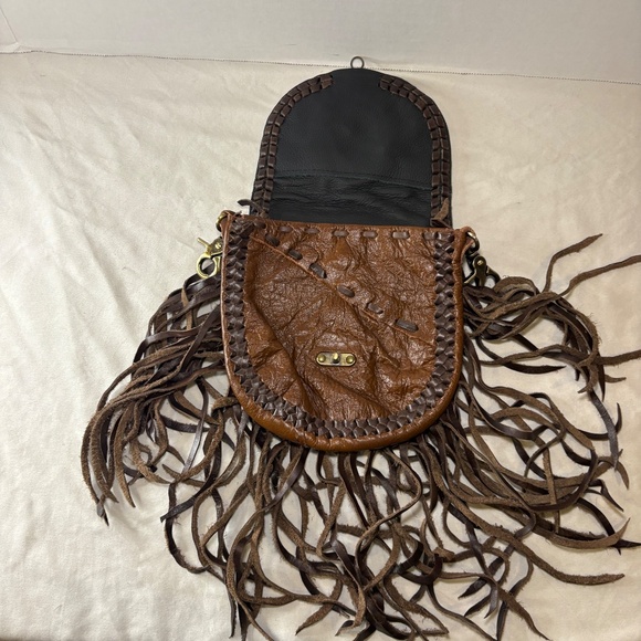 Western/Bohemian Jean Belt Bag Leather Fringe Semi-Precious Stone Swing Latch - Picture 5 of 8